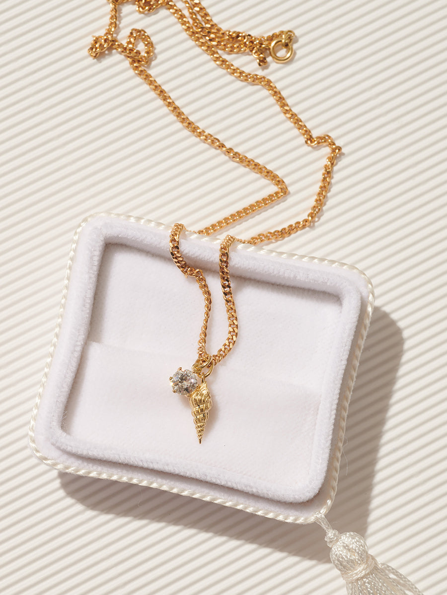 Shell and diamond charm necklace