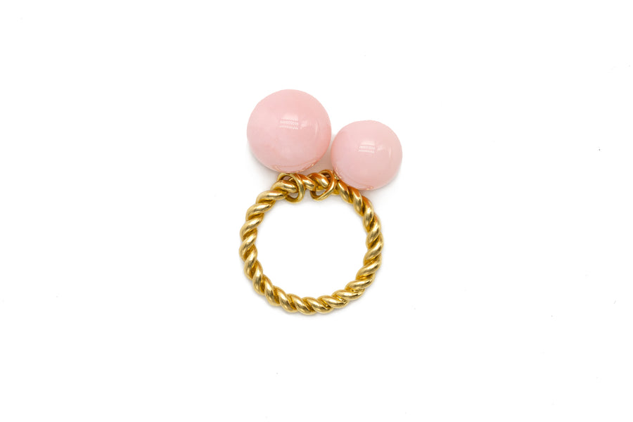 Double Bobble Rope Ring with Pink Opal