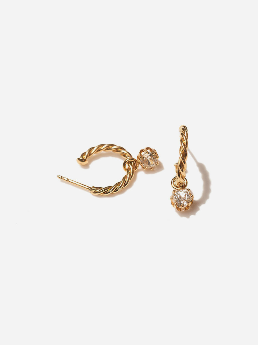 Mini diamond rope hoop earrings